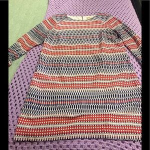 J Crew dress. Orange, Cream, Navy. Great work or going out dress.